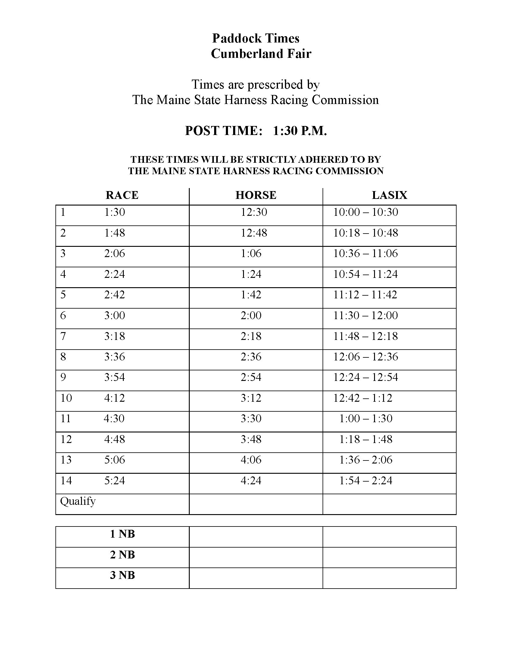 Cumberland Fair Lasix Schedule First Tracks Cumberland